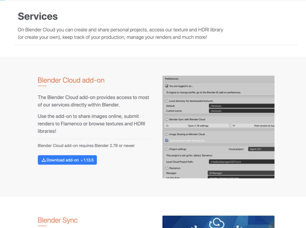Blender Cloud add-onダウンロードページのご案内