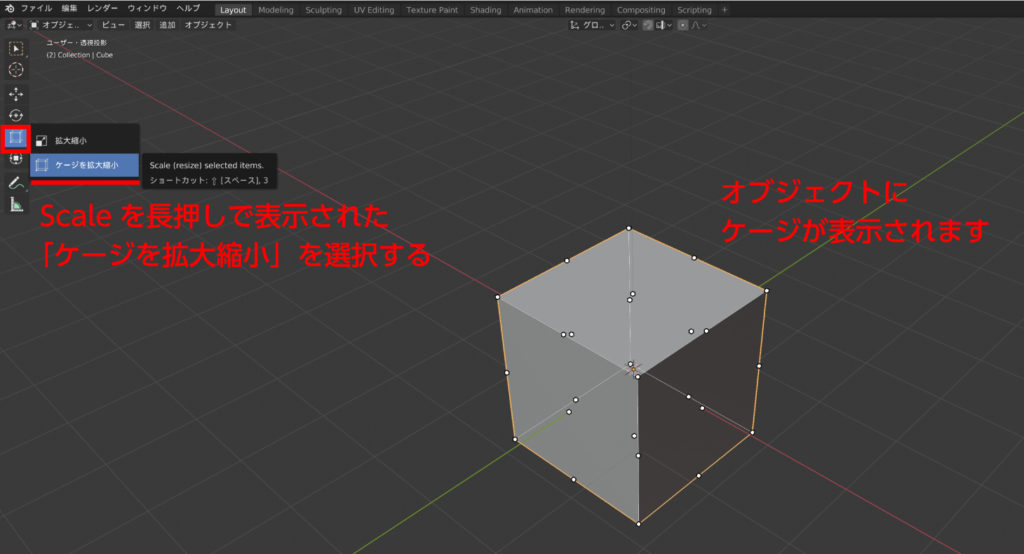 ケージを拡大縮小の利用方法と画面